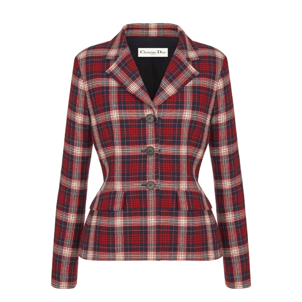 ÁO Dior Women Jacket Red Black and White Check n Dior Tartan Wool Twill