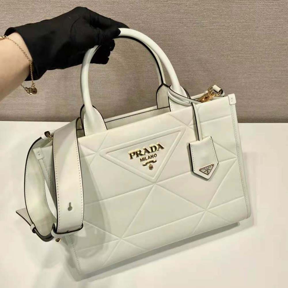 TÚI Prada Women Mini Prada Symbole Leather Bag with Stitching-White