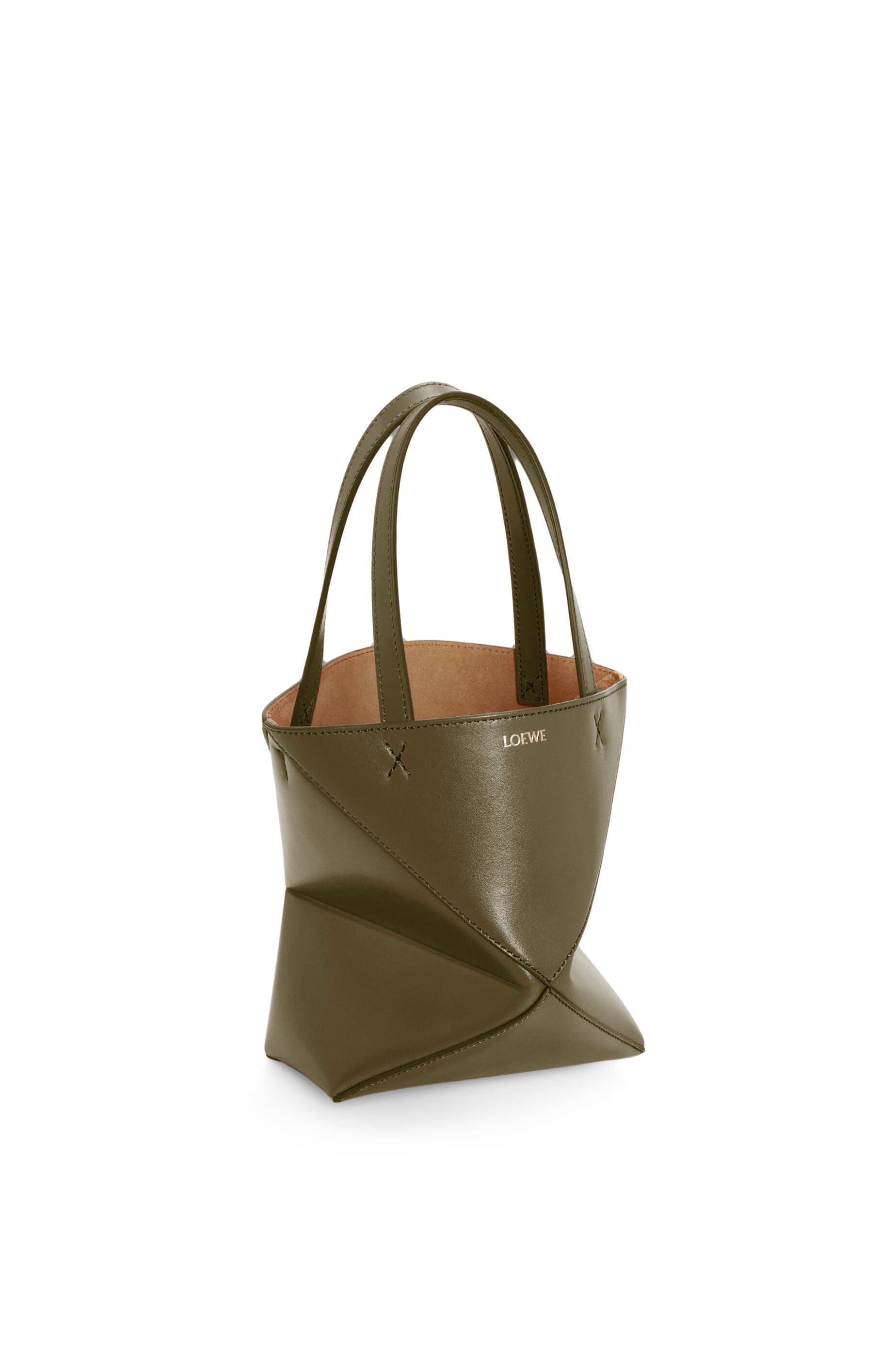 Túi LOEWE Mini Puzzle Fold Tote in shiny calfskin olive