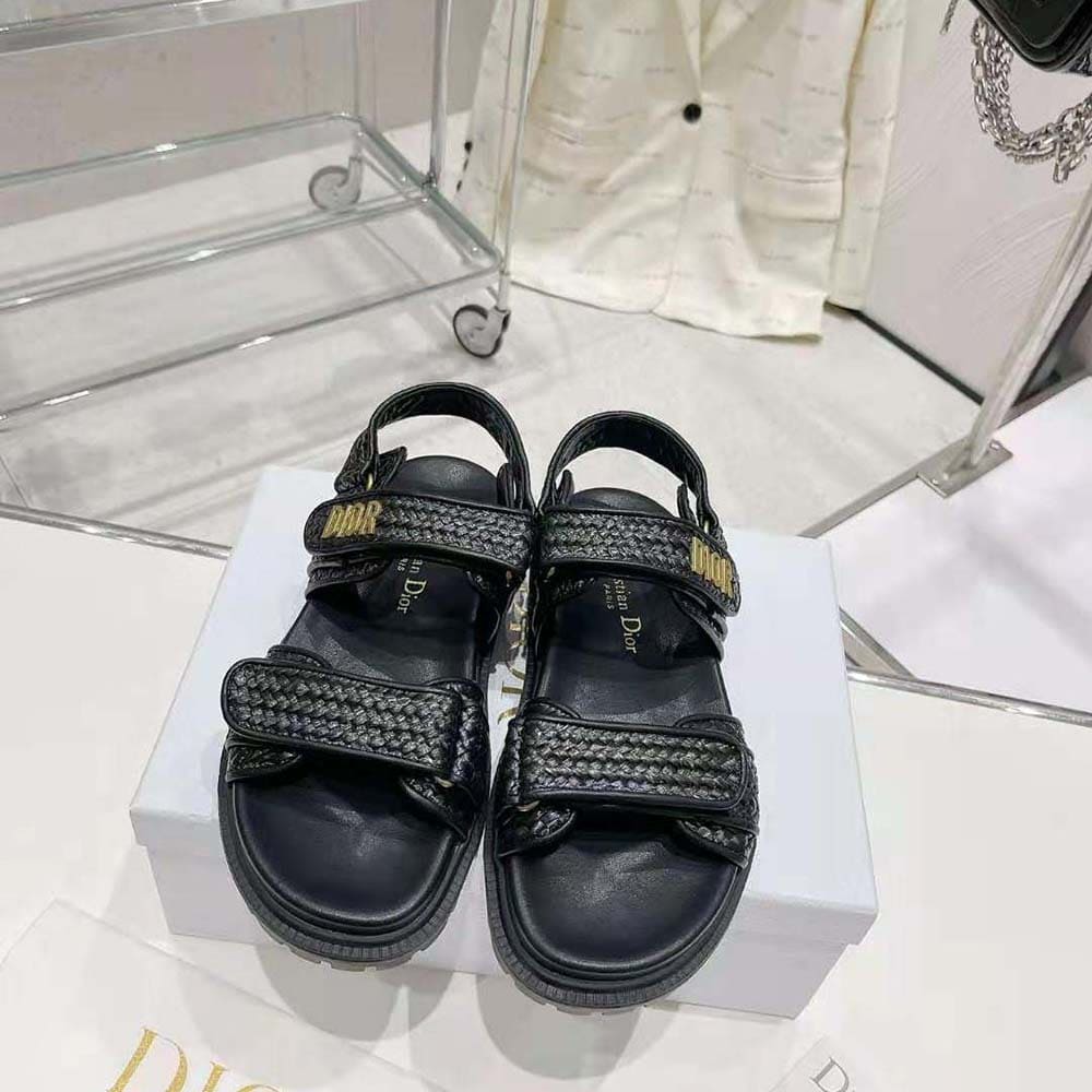 DÉP SANDALS Dior Women Dioract Sandal Black Braided Raffia