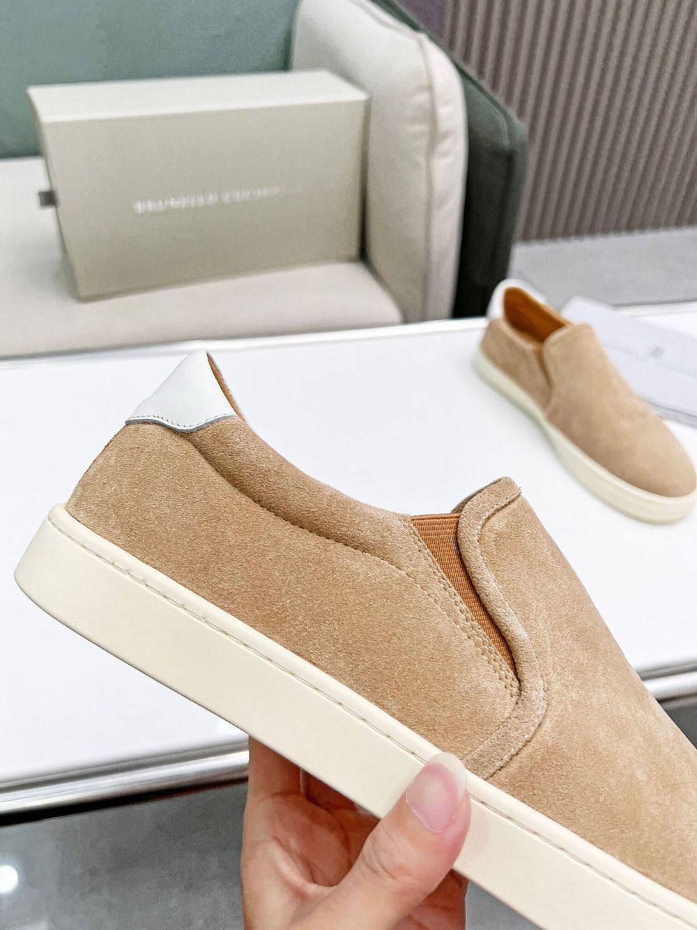GIÀY BRUNELLO CUCINELLI Suede Light Brown Slip on shoes