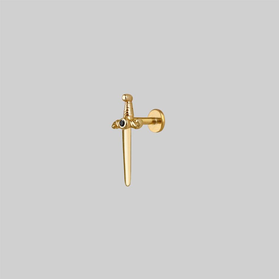 Silver & Black gems Dagger Earring gold 10k