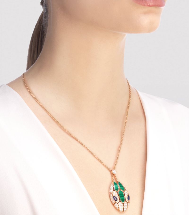 Vòng cổ BVLGARI Rose Gold And Precious Stone Serpenti Necklace vàng hồng 18K