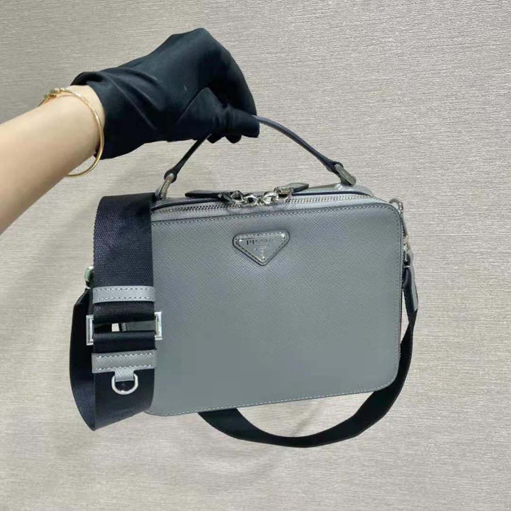 TÚI Prada Men Brique Saffiano Leather Bag-Gray