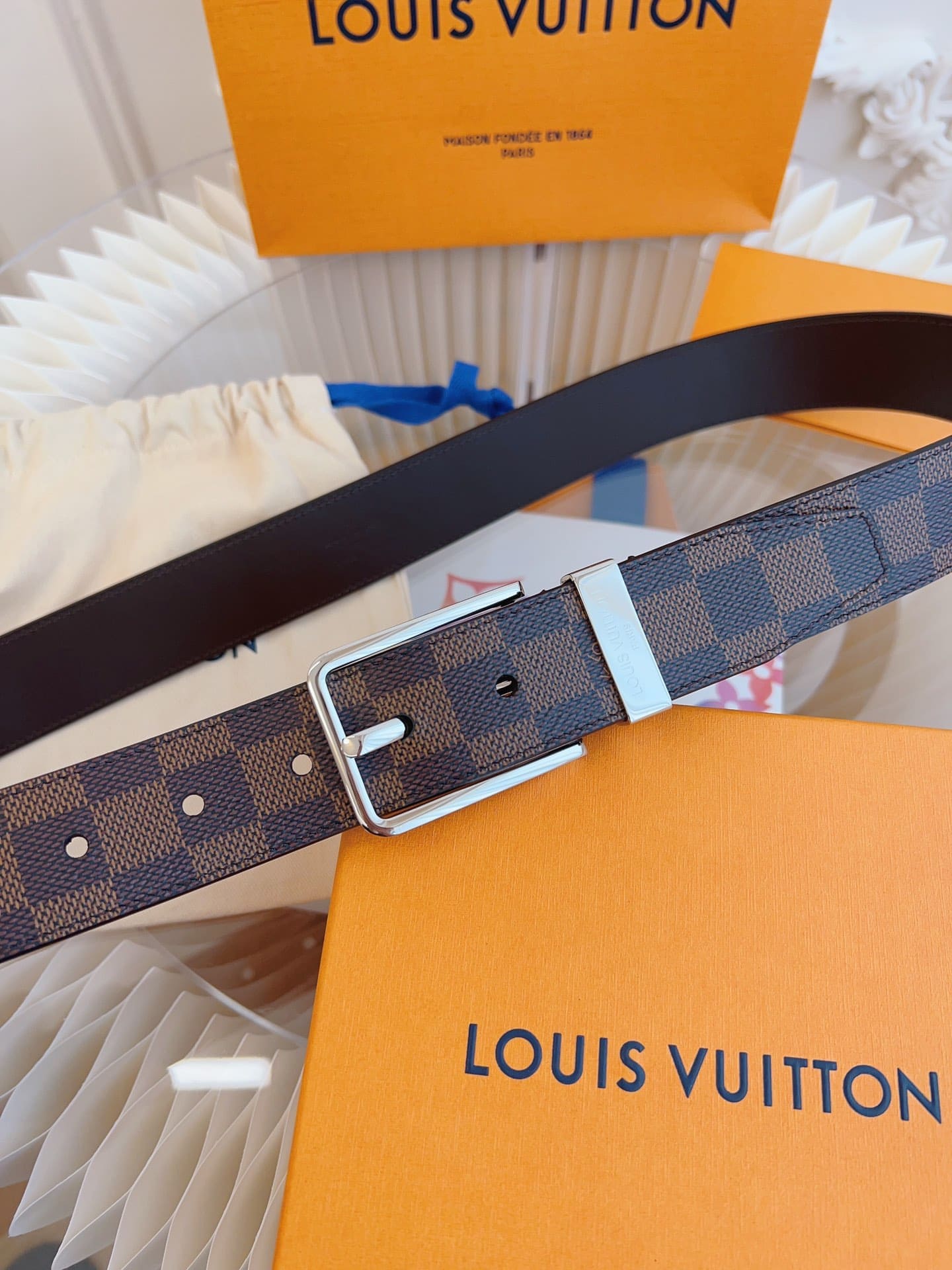 DÂY LƯNG LOUIS VUITTON BROWN SQUARE MONOGRAM LEATHER Khóa bạc