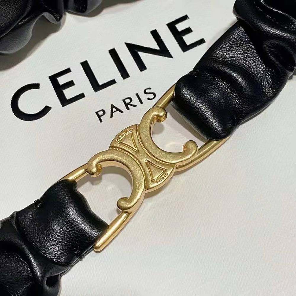 DÂY LƯNG Celine Women Small Triomphe Scrunchy Belt in Lambskin-Black