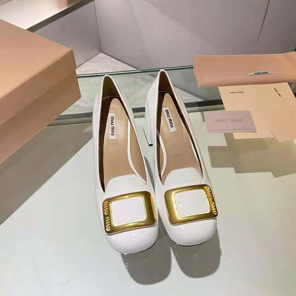 GIÀY Miu Miu Women Patent Leather Pumps in 65 mm Heel Height-White