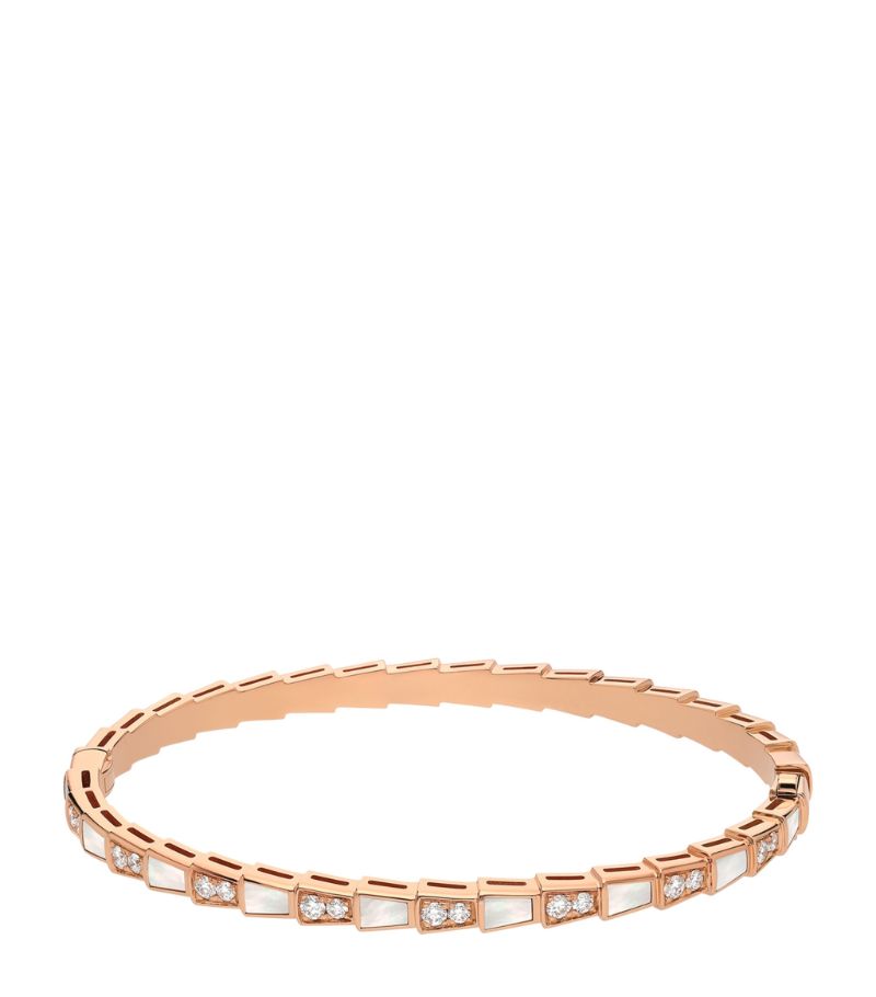 Vòng tay BVLGARI Rose Gold, Mother-of-Pearl and Diamond Serpenti Viper Bangle vàng hồng 18K