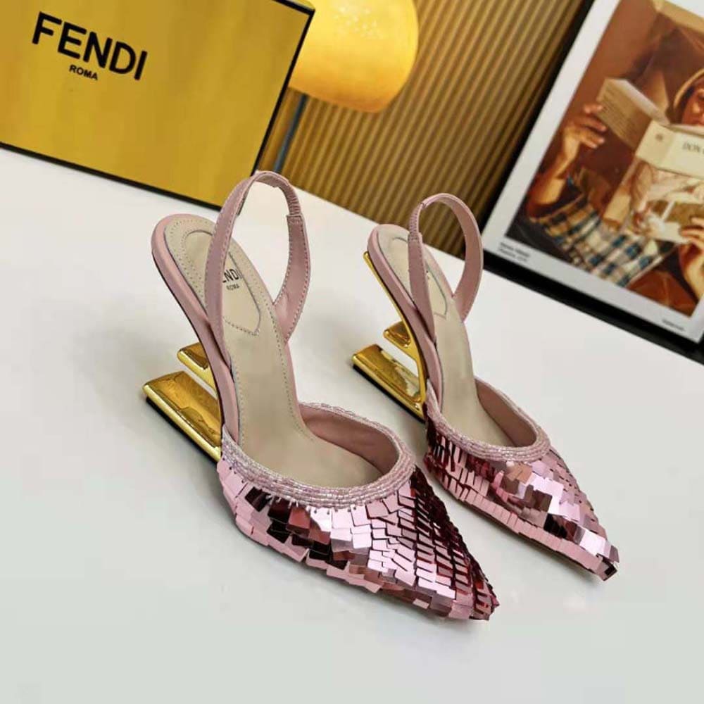 GIÀY Fendi Women Colibrì Lite Pink Sequin High-heeled Slingbacks