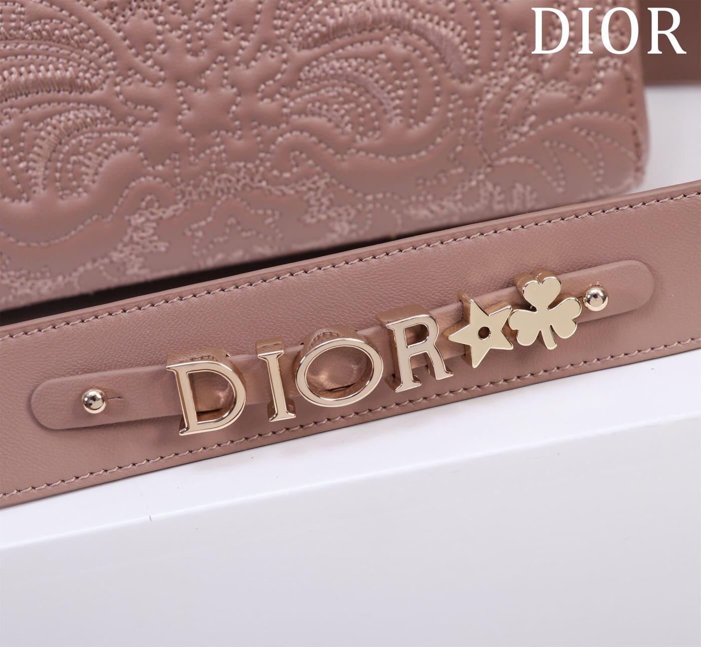 TÚI CHRISTIAN DIOR LADY DIOR Quilted-Effect Lambskin with Ornamental Motif Pink