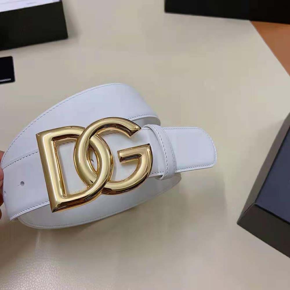 DÂY LƯNG Dolce Gabbana D&G Women Calfskin Belt with DG Logo-White