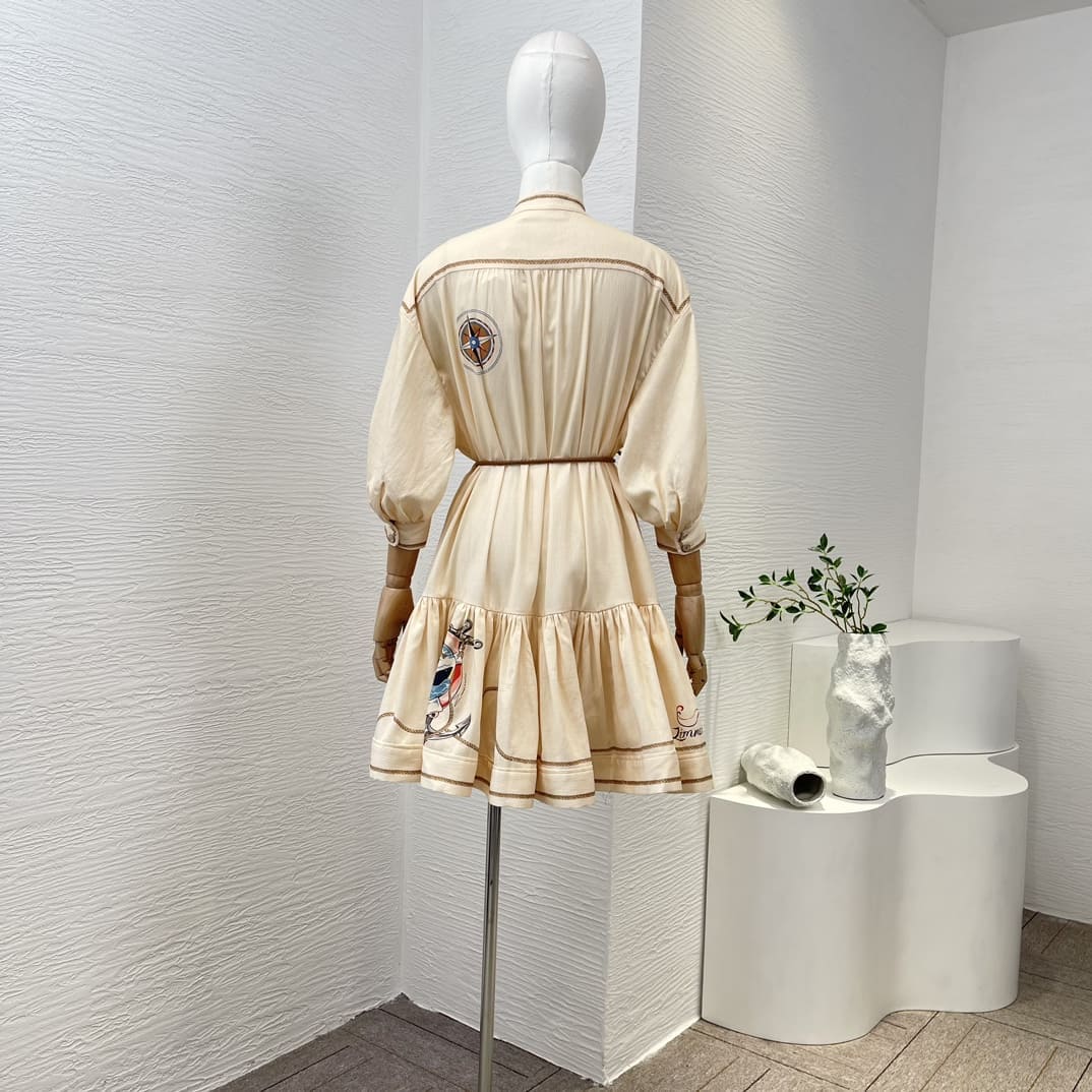 VÁY ZIMMERMANN 3/4 Sleeve Beige Loose Mini Dress High Classy