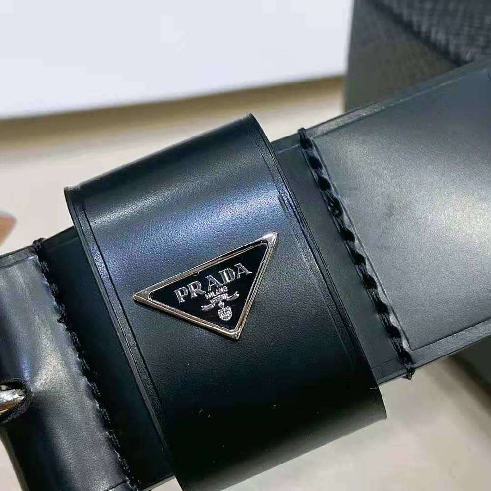 DÂY LƯNG Prada Women Brushed Leather Belt with Enameled Metal Triangle Logo