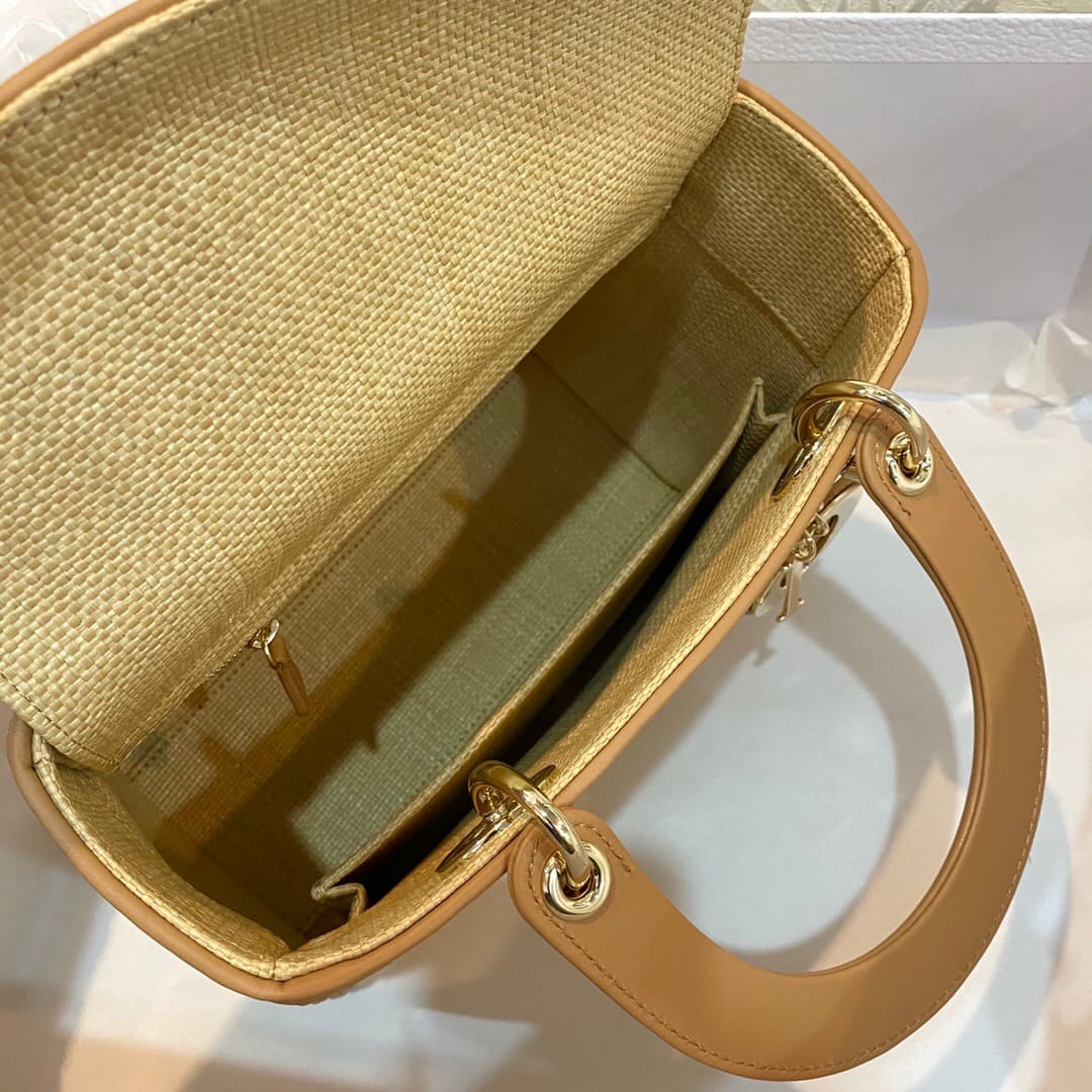 TÚI Dior Women Medium Lady D-Lite Bag Yellow Cannage Embroidery Top Quality