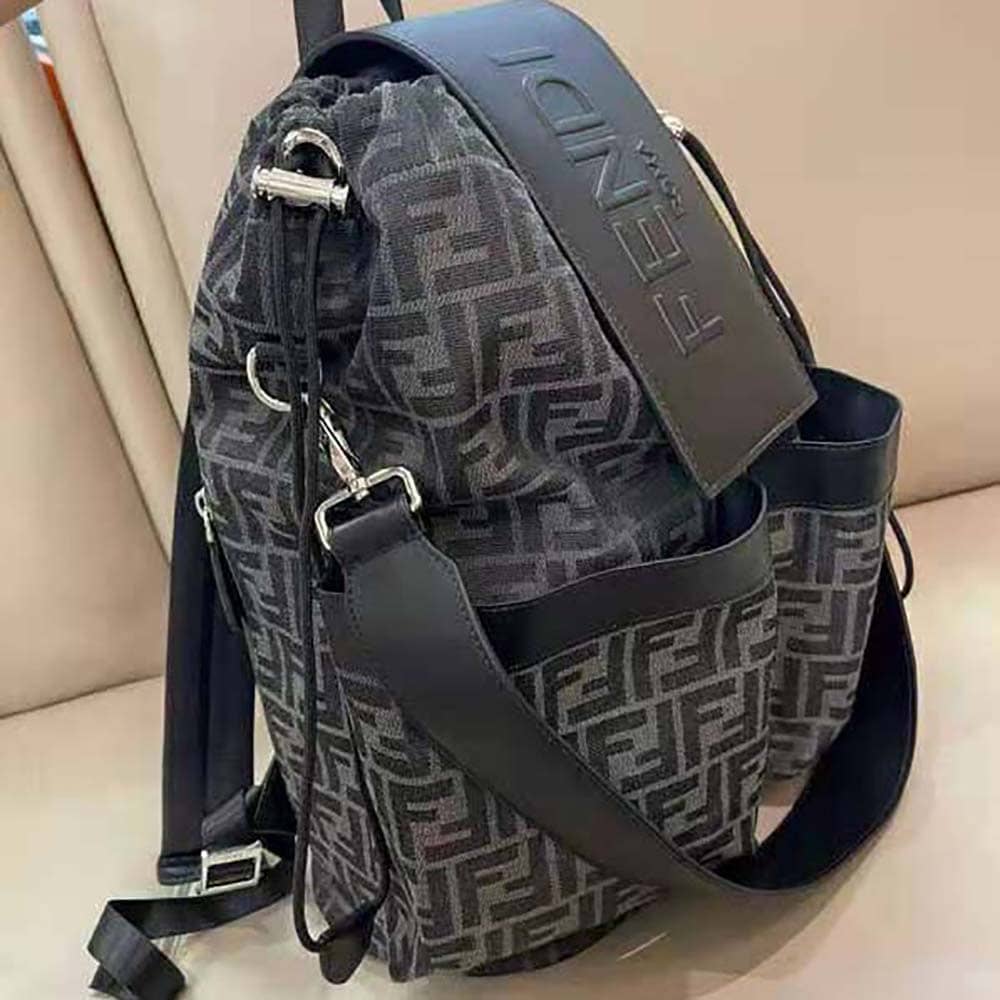 BALO Fendi Men Strike Large FF Jacquard Fabric Backpack-Gray