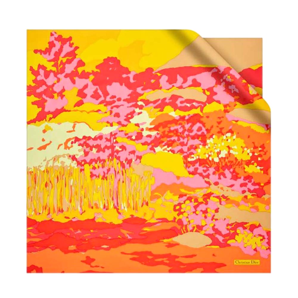 KHĂN Dior Women D-Wood Square Scarf Multicolor Silk Twill-Blue