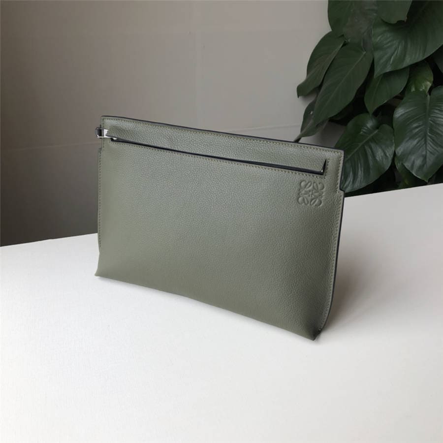 Túi LOEWE ladies clutch bag new pebbled leather T Pouch handbag Elephant and Green