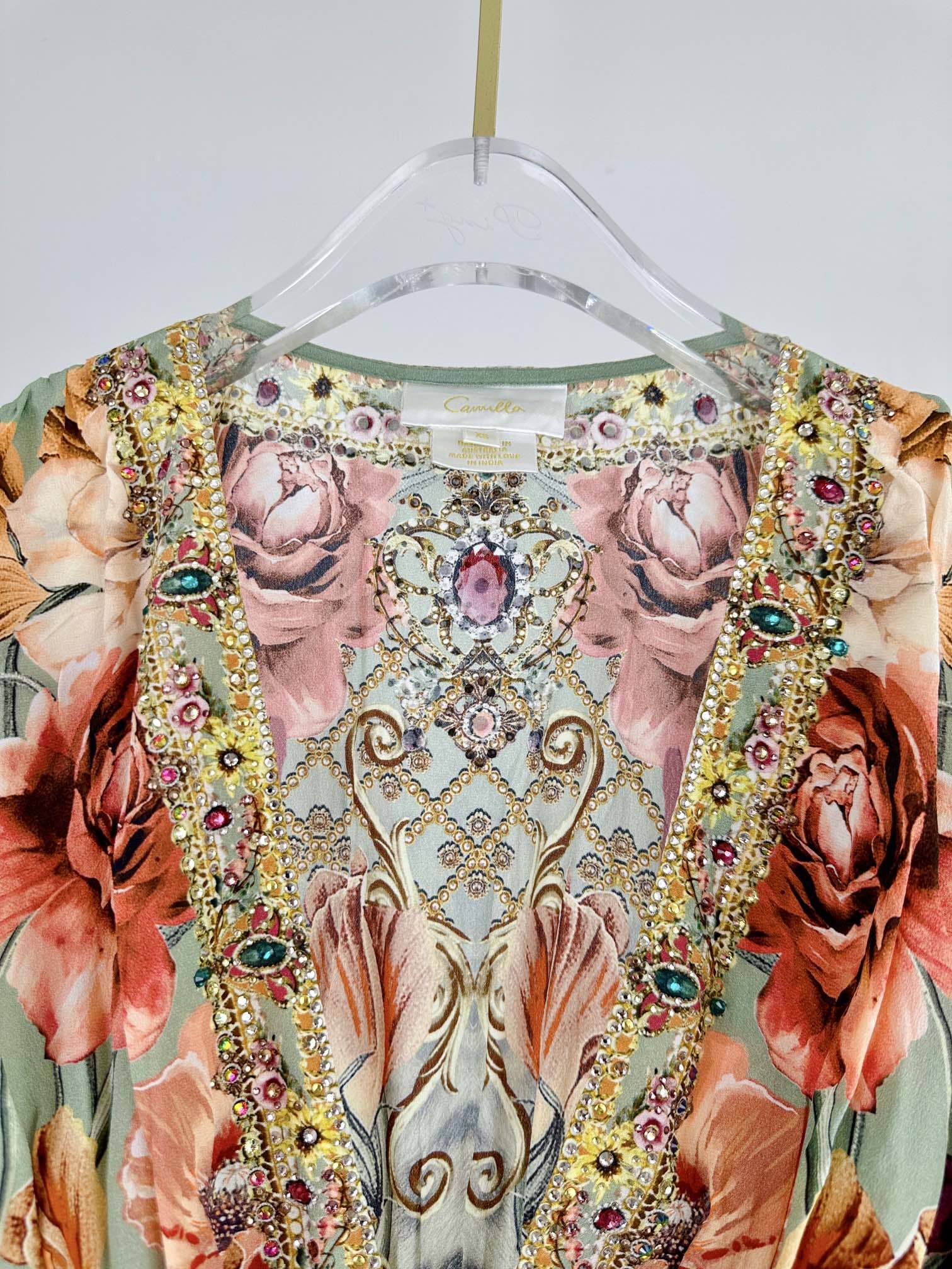 VÁY CAMILLA Silk Embellished V-Neck Midi Dress High Classy