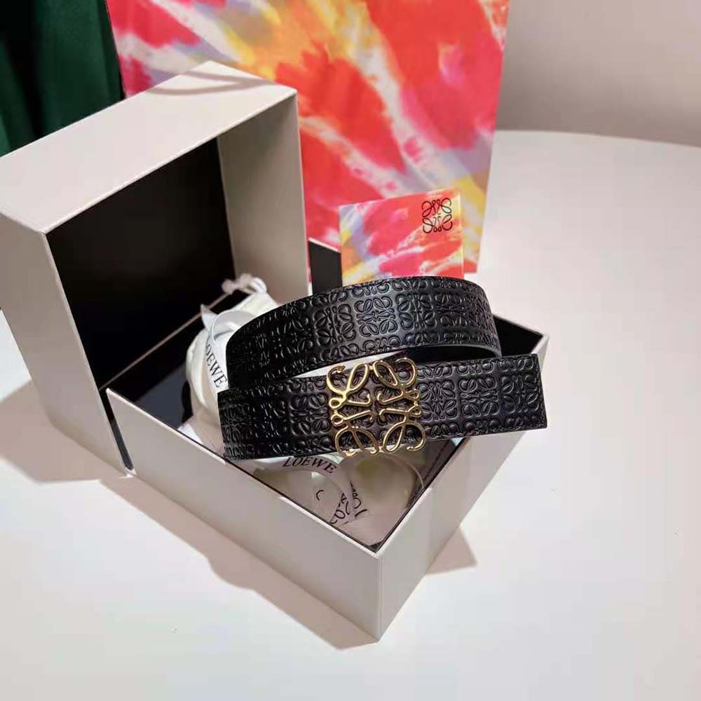 DÂY LƯNG Loewe Women Anagram Belt in Silk Calfskin-Black