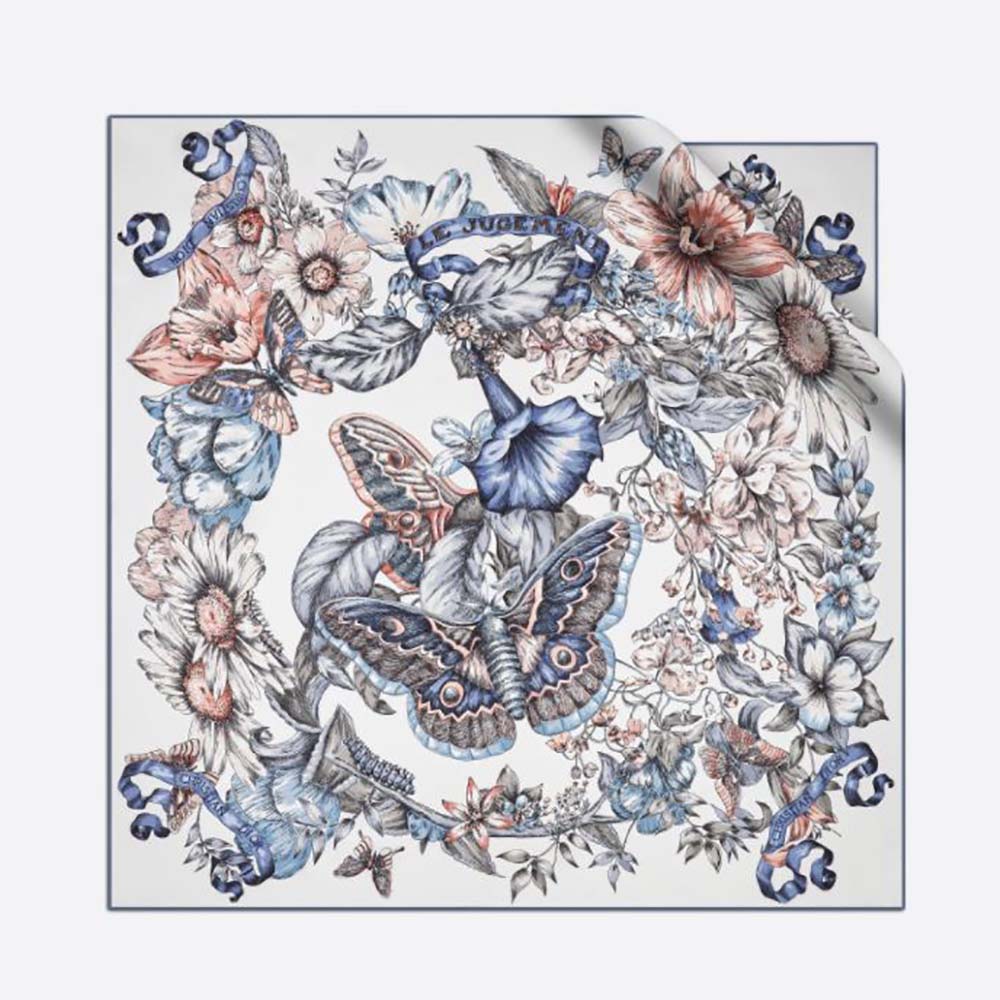 KHĂN Dior Women Le Jugement Square Scarf Blue Silk Twill