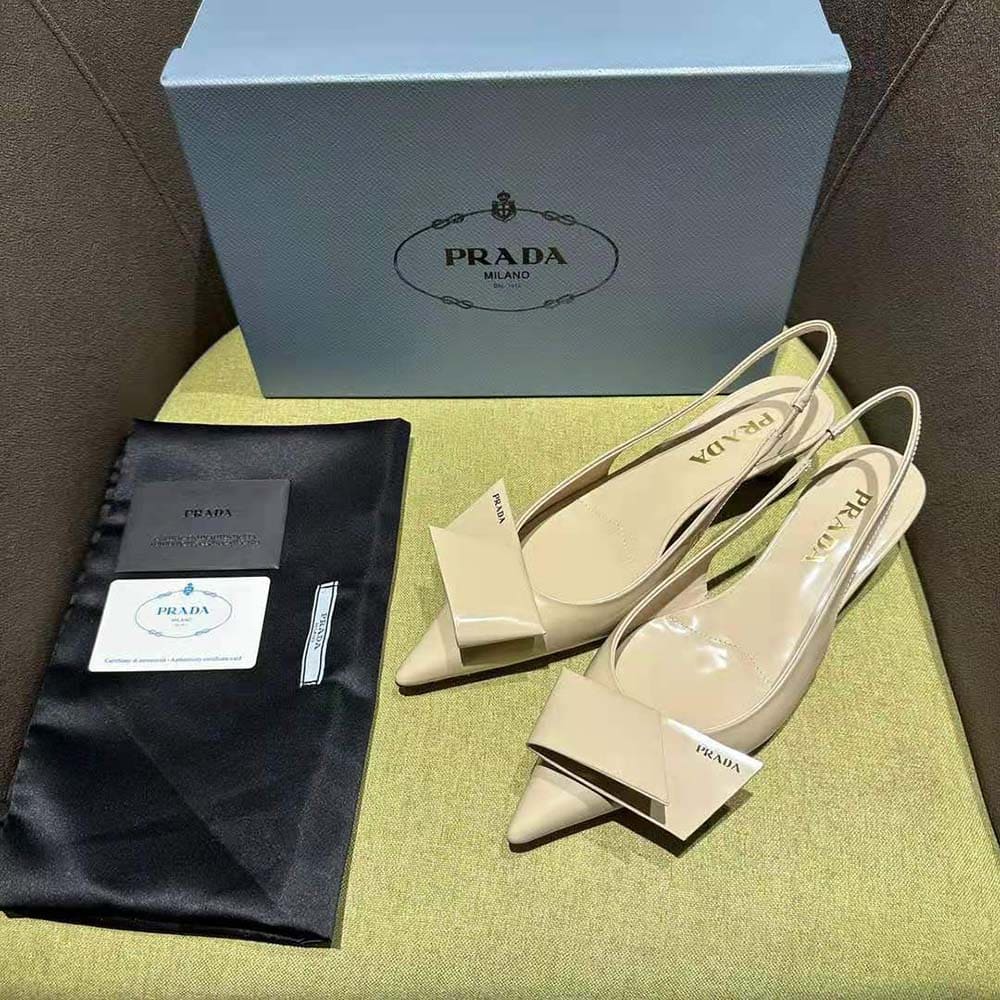 GIÀY Prada Women Brushed Leather Slingback Pumps-Pink