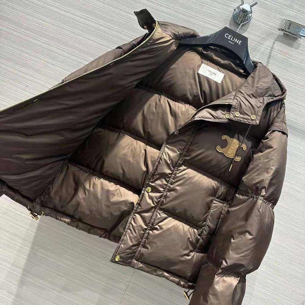 ÁO Celine Women Triomphe Cropped Down Jacket in Lightweight Nylon