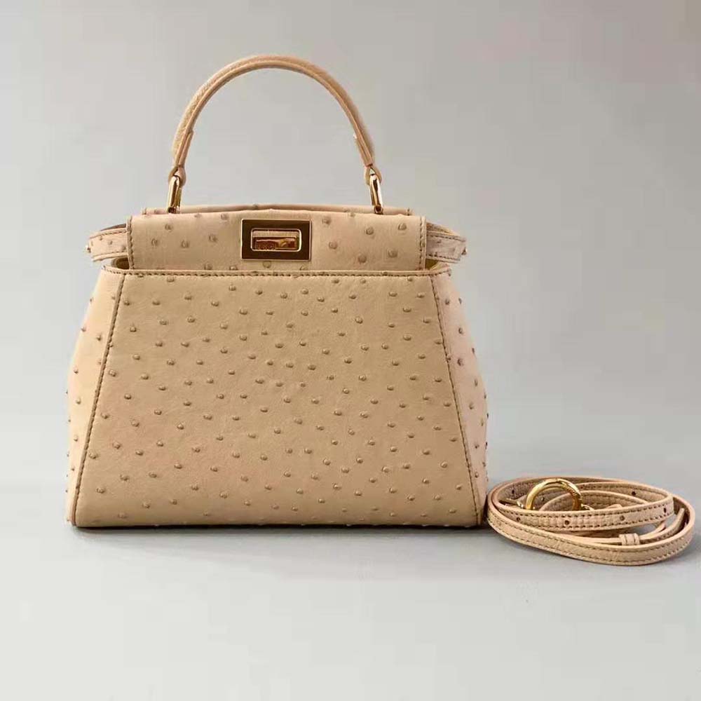 TÚI Fendi Women Peekaboo Iconic Mini Brown Ostrich Bag