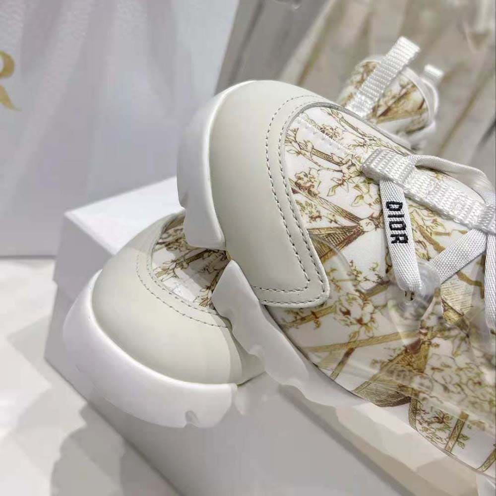 GIÀY Dior Women D-Connect Sneaker White and Gold-Tone Technical Fabric with Rêve D’Infini Print