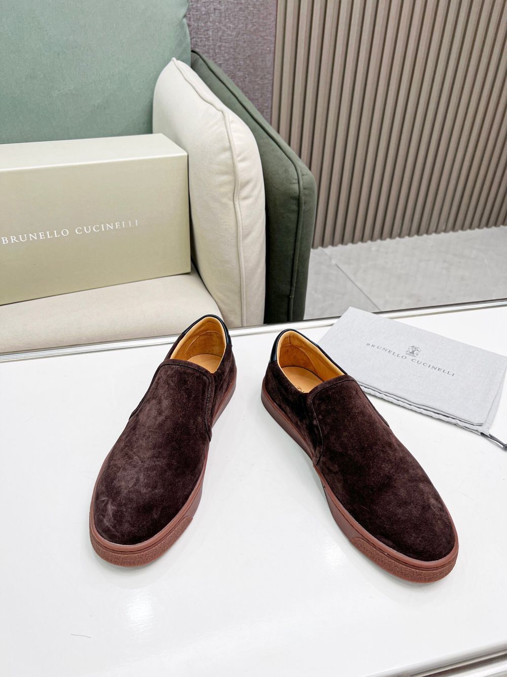 GIÀY BRUNELLO CUCINELLI Suede Brown Slip on shoes