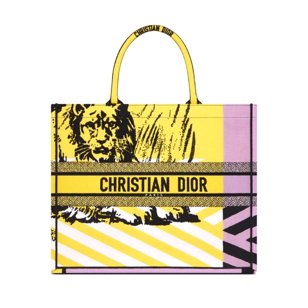TÚI Dior Women Large Dior Book Tote Bright Yellow and Pink D-Jungle Pop Embroidery