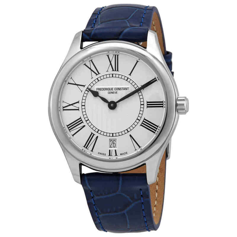 Frederique Constant Classics Silver Dial Blue Leather Ladies Watch FC-220MS3B6