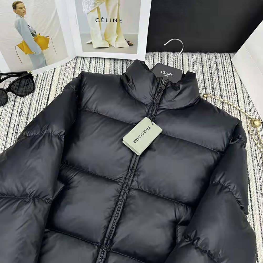 ÁO Balenciaga Women Shrunk Puffer in Black Technical Micro Faille