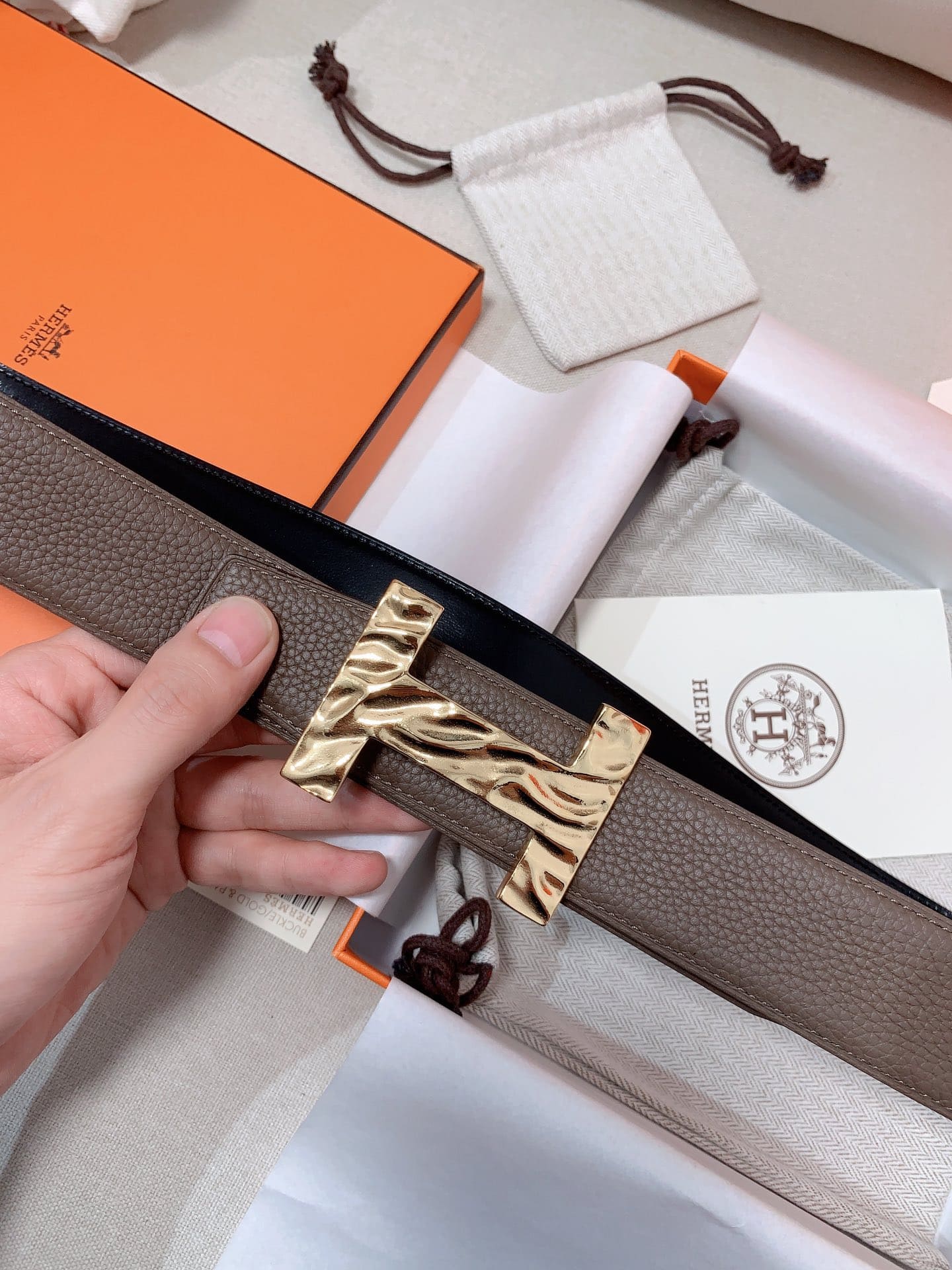 DÂY LƯNG HERMES H Togo leather hai mặt khóa vàng