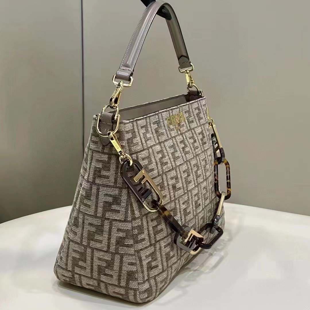 TÚI FENDI Women O’Lock Zip Dark Grey Tapestry Fabric Bag