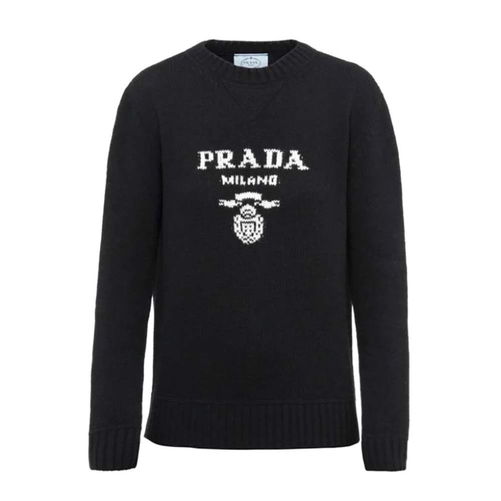 ÁO Prada Cashmere and Wool Prada Logo Crew-Neck Sweater-Black SS2022