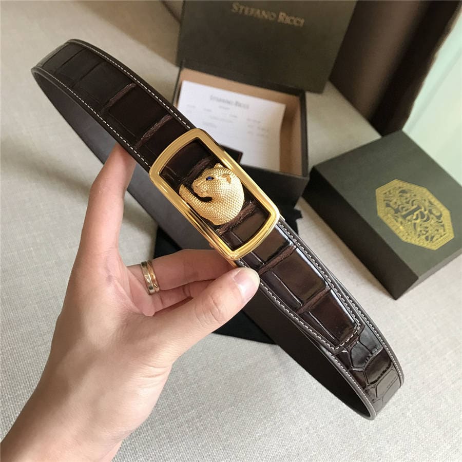 DÂY LƯNG STEFANO RICCI CROCODILE LEATHER DA CÁ SẤU Belt Khóa vàng