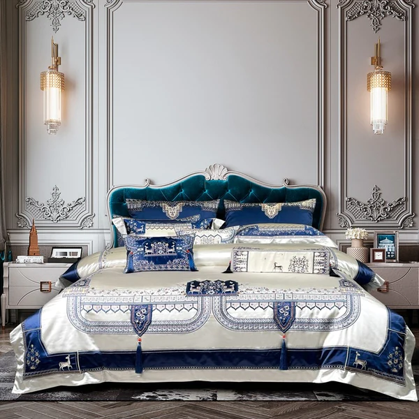 BỘ CHĂN GA GỐI Giorgio Luxury Embroidered Tassel Duvet Cover Set