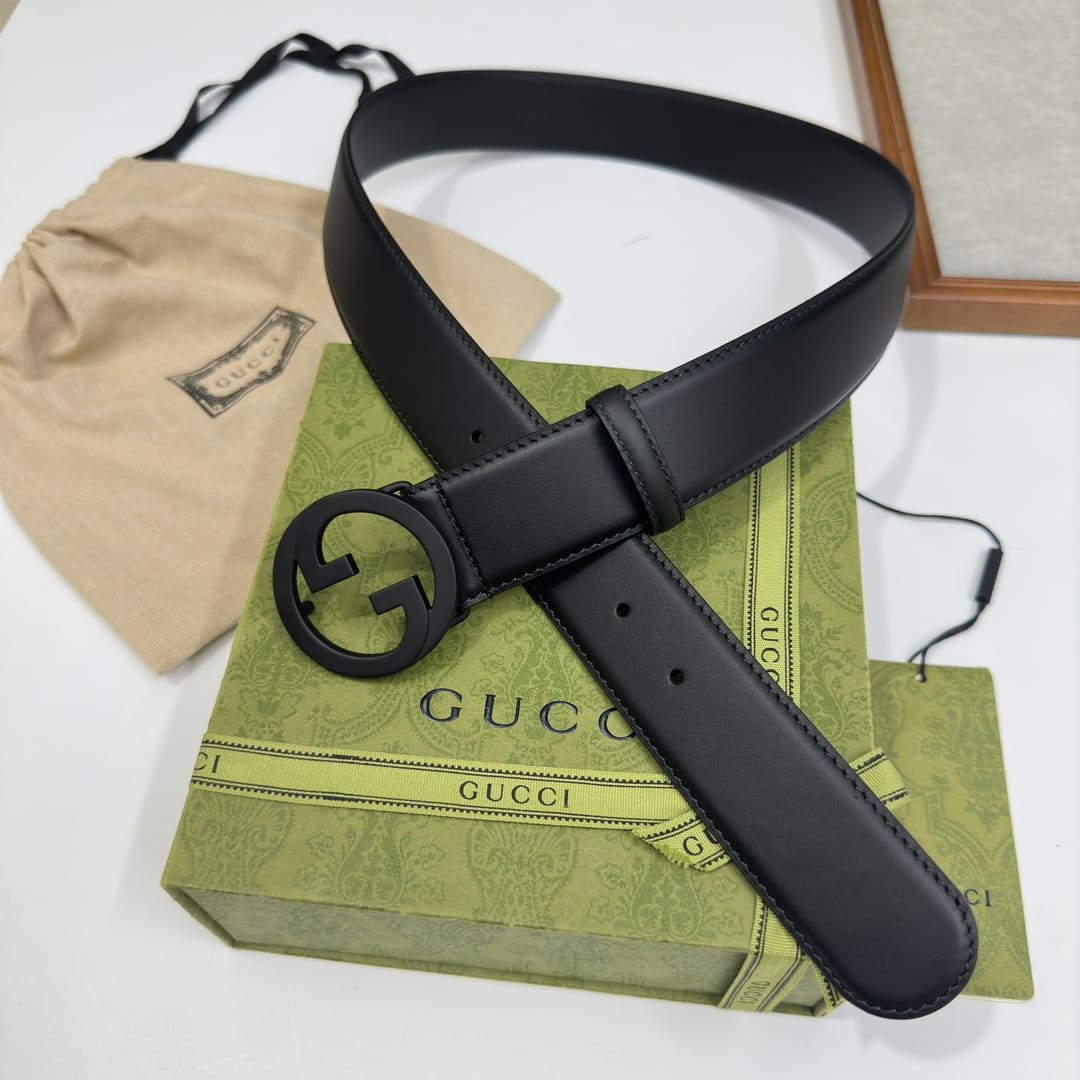 DÂY LƯNG GUCCI GG BLACK CALFSKIN LEATHER Khóa bạc