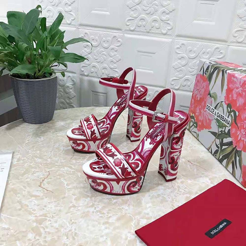 GUỐC Dolce Gabbana D&G Women Printed Polished Calfskin Platform Sandals