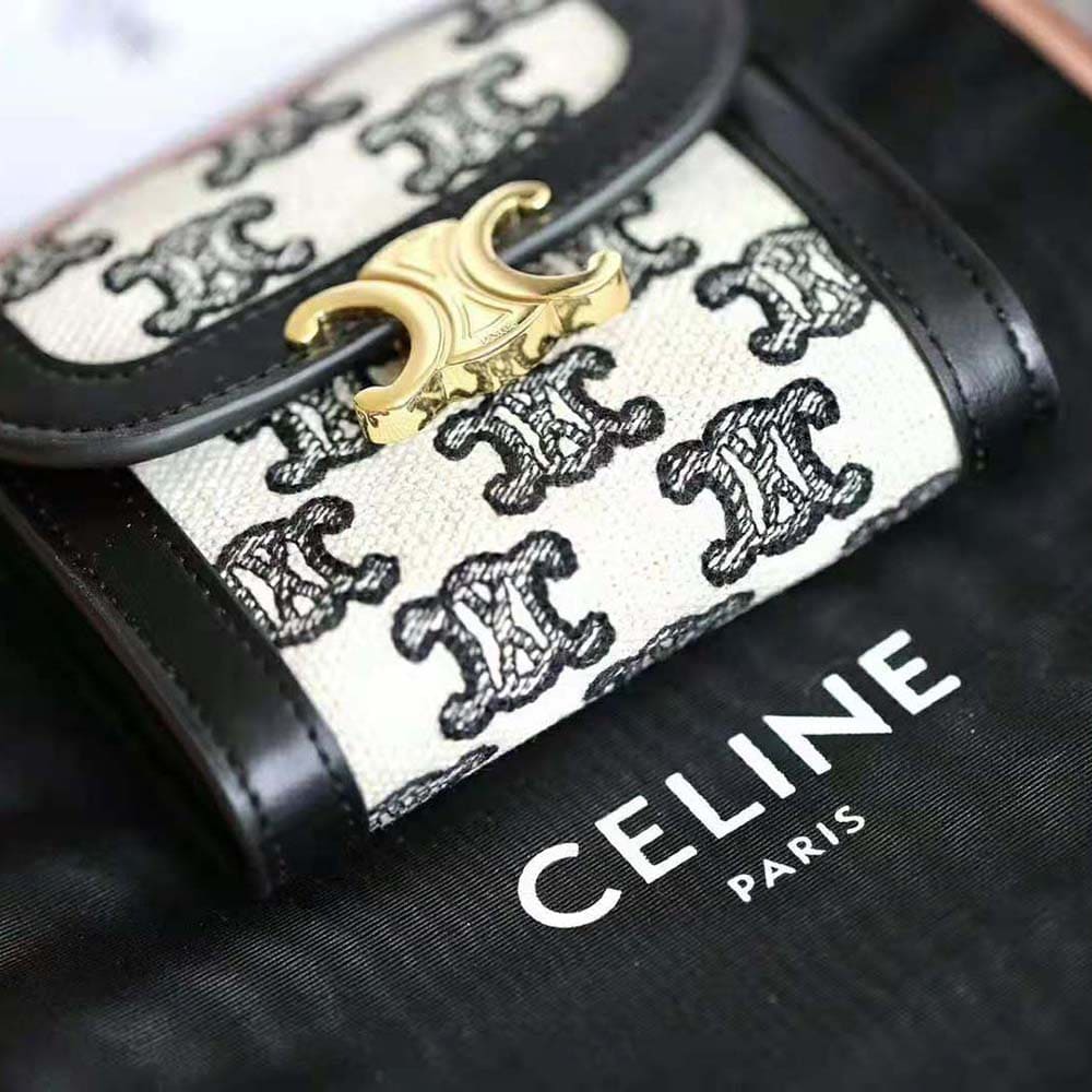 Ví Celine Women Small Triomphe Wallet in Textile with Triomphe Embroidery