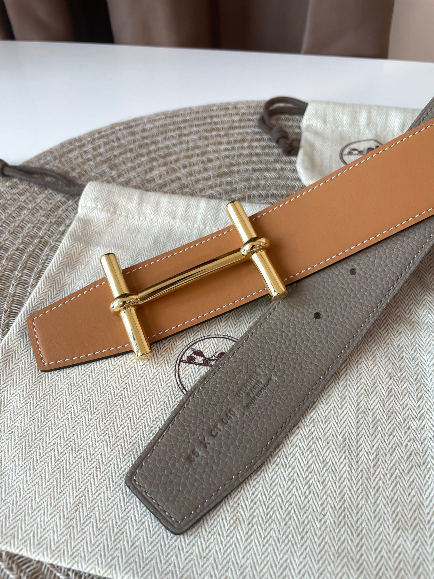 DÂY LƯNG HERMES H Togo leather hai mặt khóa vàng