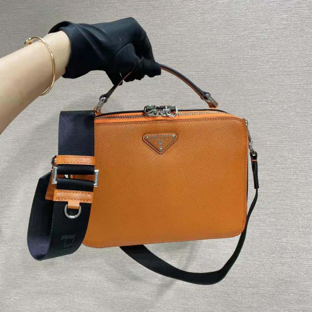 TÚI Prada Men Brique Saffiano Leather Bag-Orange