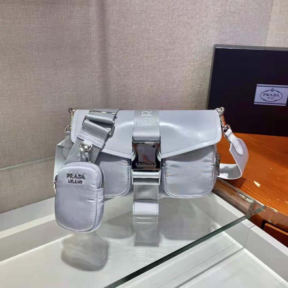 TÚI Prada Women Pocket Nylon and Brushed Leather Bag-Blue