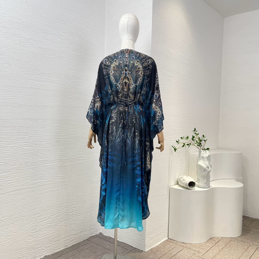 VÁY CAMILLA WorldCloset Dreaming Blue Diamonds Pressed Long Sleeve Midi Dress High Classy