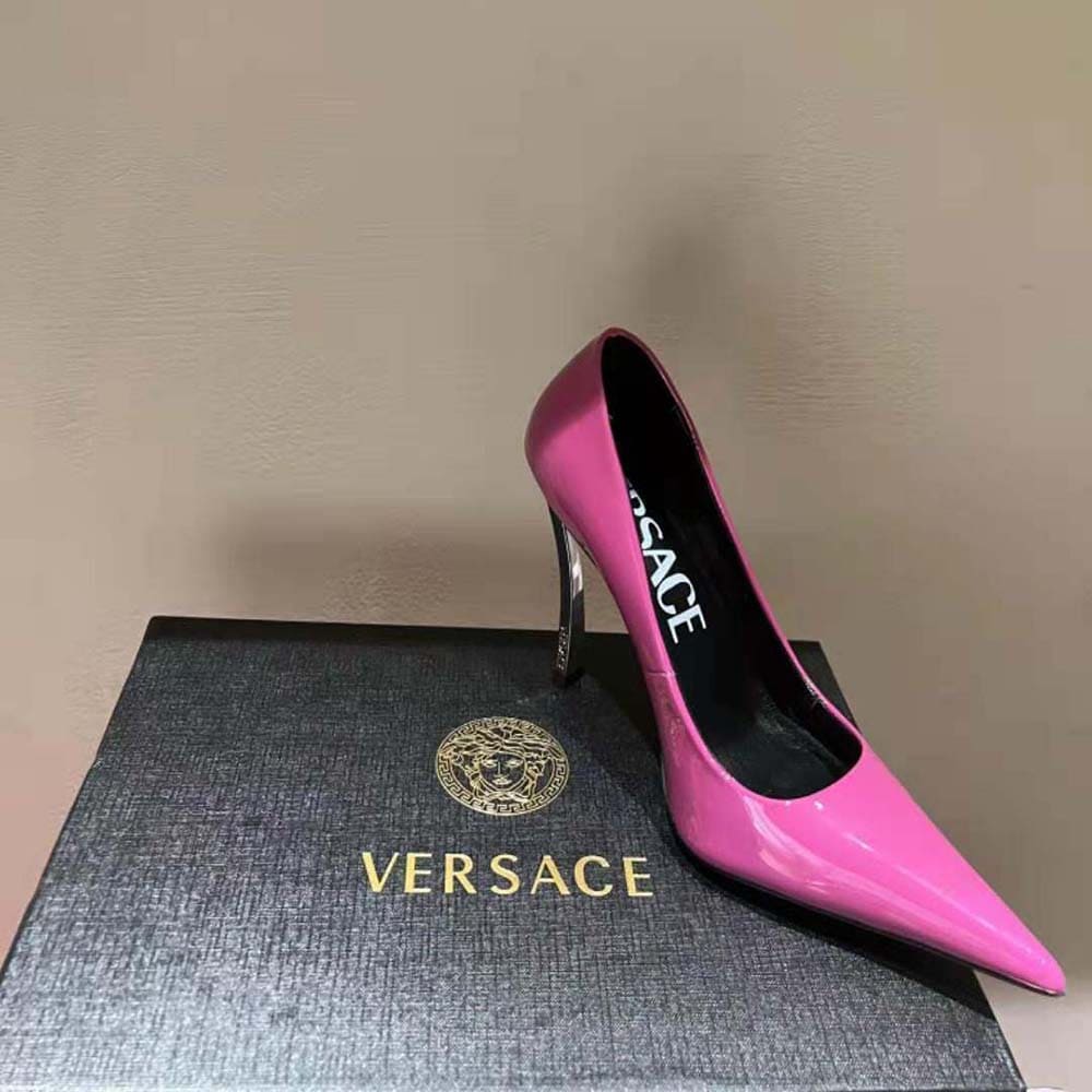 GIÀY Versace Women Pin-Point Pumps Curved High Stiletto Heels-Pink
