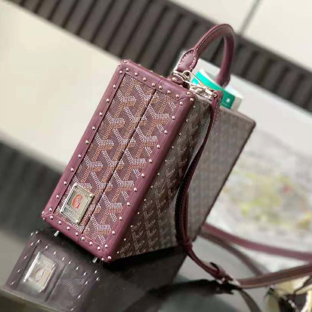 TÚI Goyard Women Sac Malle Grand Hôtel in Goyardine Canvas & Clamecy Calfskin-Maroon