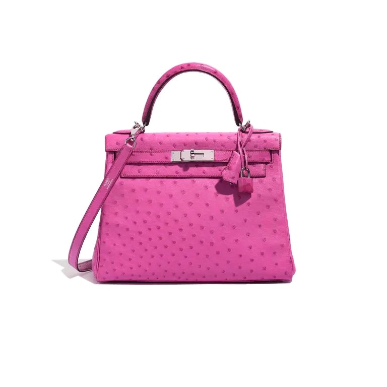 TÚI Hermès Kelly 28 Ostrich Fuchsia Silver Buckle khóa trắng da đà điểu