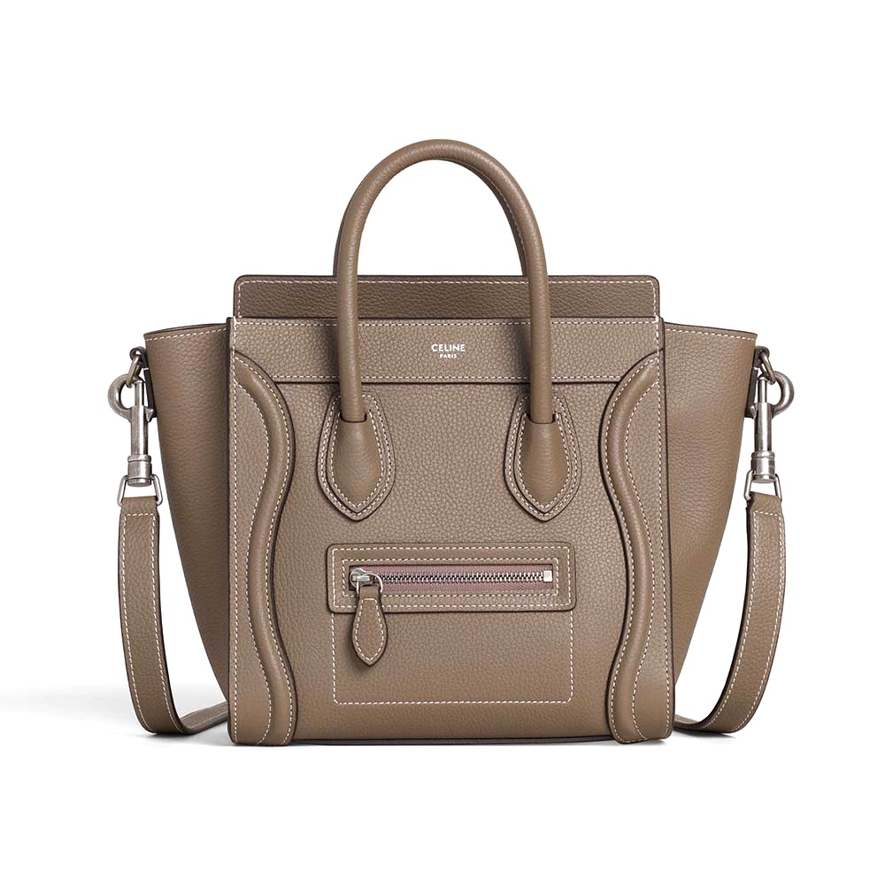 TÚI Celine Women Nano Luggage Bag in Drummed Calfskin-Brown