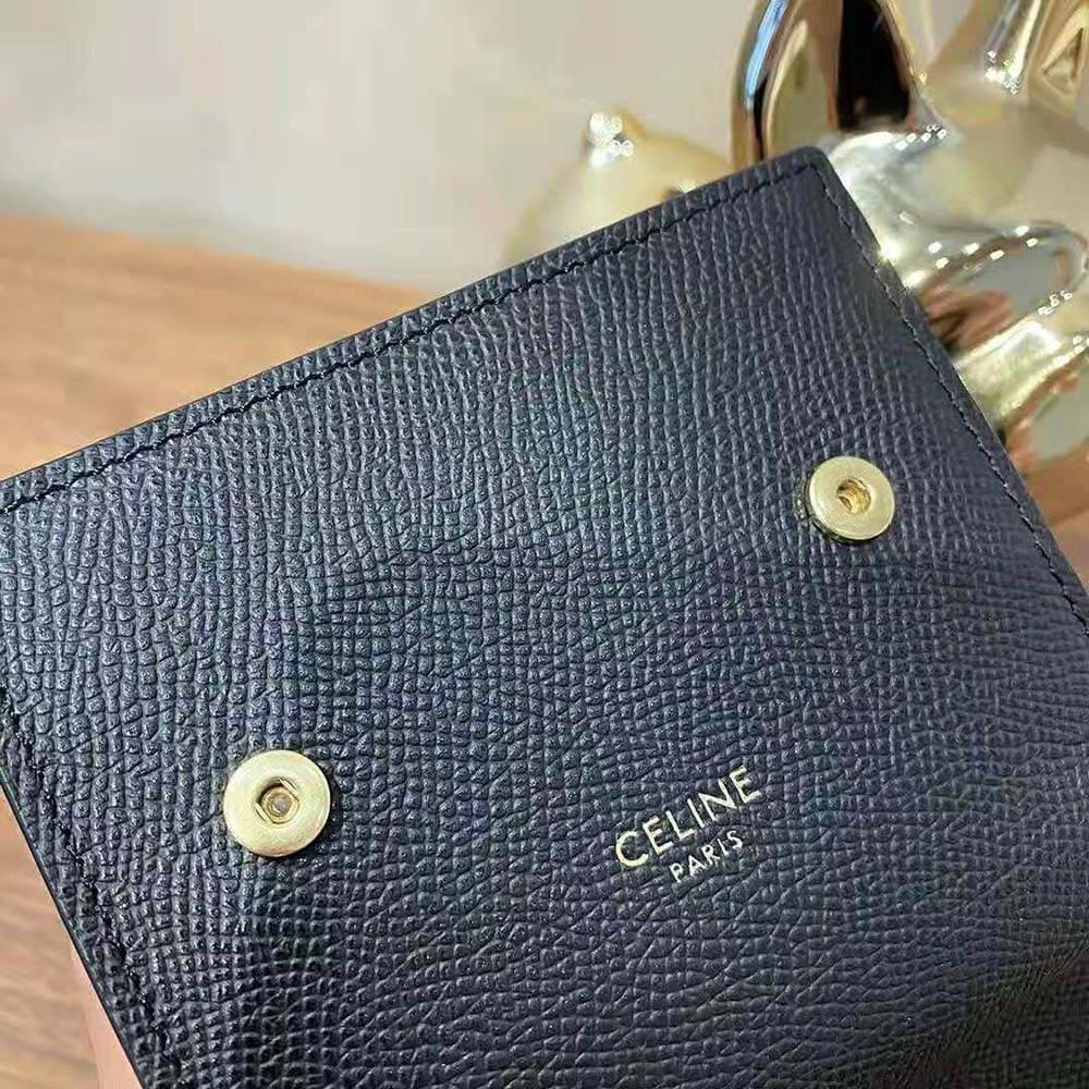 Ví Celine Women Small Trifold Wallet in Grained Calfskin-Black