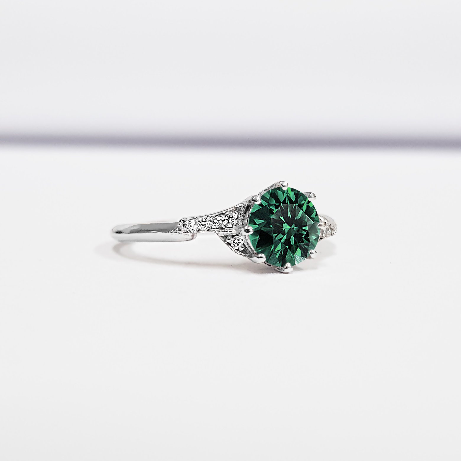 GREEN SAPPHIRE AND DIAMOND ENGAGEMENT RING HANDMADE IN WHITE/ROSE/YELLOW GOLD OR PLATINUM